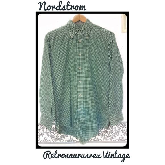 𝅺nordstrom Green & White Checkerboard Button Down - Picture 2 of 4